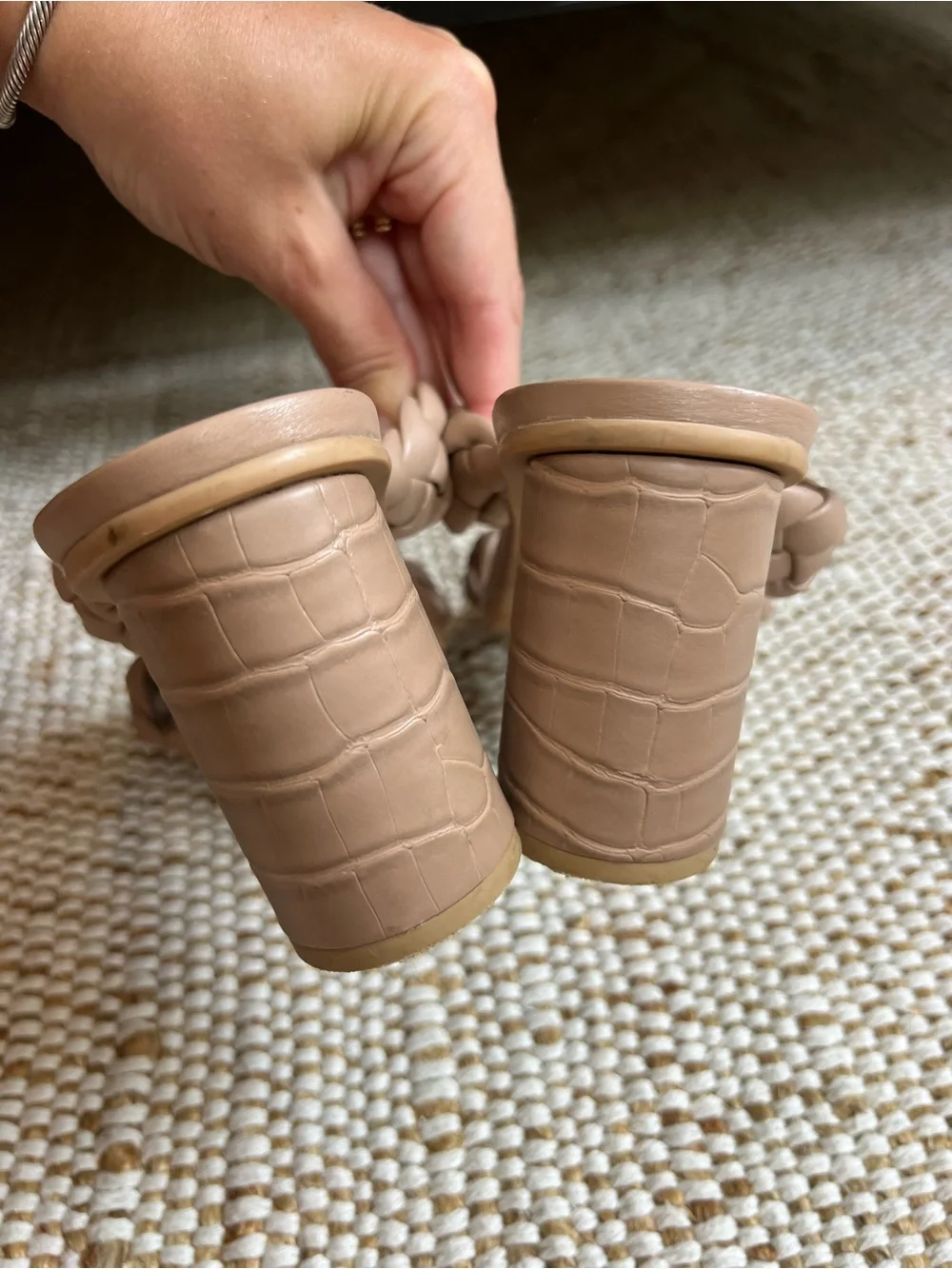 a new day Braided Double-Strap Heeled Slides in Taupe
